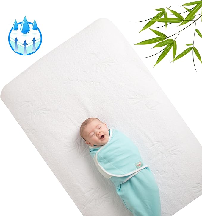 Bamboo Rayon Baby Crib Mattress Protector - Waterproof Breathable Cooling Fitted Mattress Cover 28x52 inches (Single Pack)