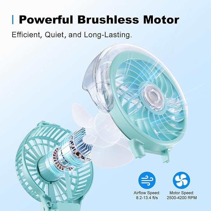 KIBEE Portable Misting Fan - 4000mAh Rechargeable, 50ml Water Tank, Foldable 180° Handheld with Mist Spray, 3-Speed Personal, Portable Charger for Travel, Outdoors, Makeup & More(Green)