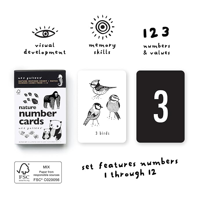 Wee Gallery Educational Flashcards for Babies, Double Sided Black and White Learning Flash cards, Nature Number Cards for Visual Stimulation and Cognitive Development of Infants and Toddlers