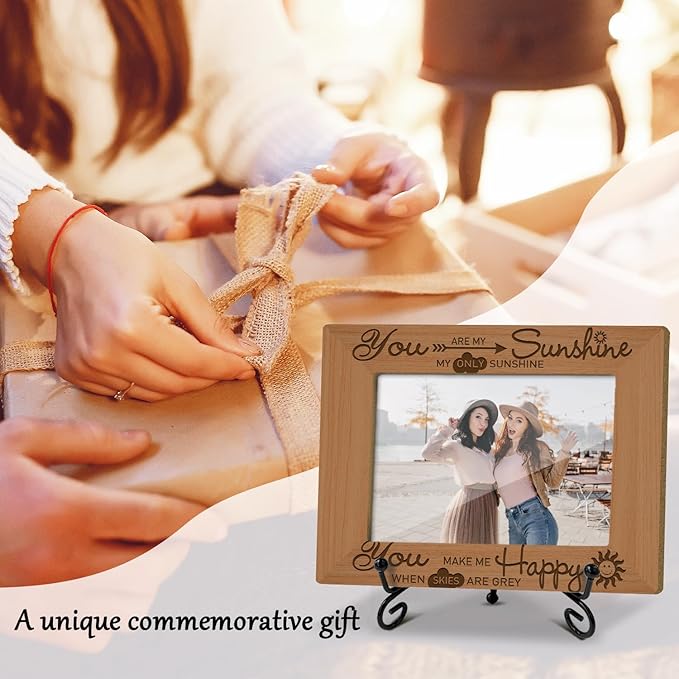 Inspirational Picture Frame, Wooden Photo Frame with Stand, You are My Sunshine - Birthday Gifts for Women Mom Wife Sister Bestie, Home Office Desk Decor Photo Frame Tabletop Display -xk35