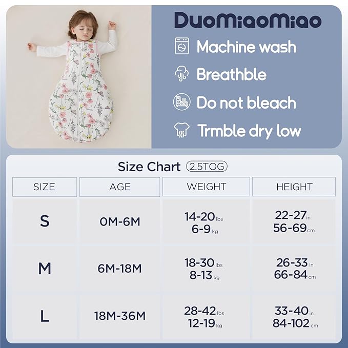 Duomiaomiao 1.5 TOG Baby Sleep Sack 100% Cotton Four Season Baby Wearable Blanket, Breathable Comfy Toddler Sleeping Sack