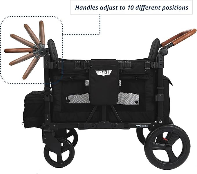 Keenz VYOO Stroller Wagon with Canopy - Foldable Design for Easy Storage, 5 Seating Positions for Kids, Enhanced Child Safety, All-Terrain Mobility, 2-Passengers, Black