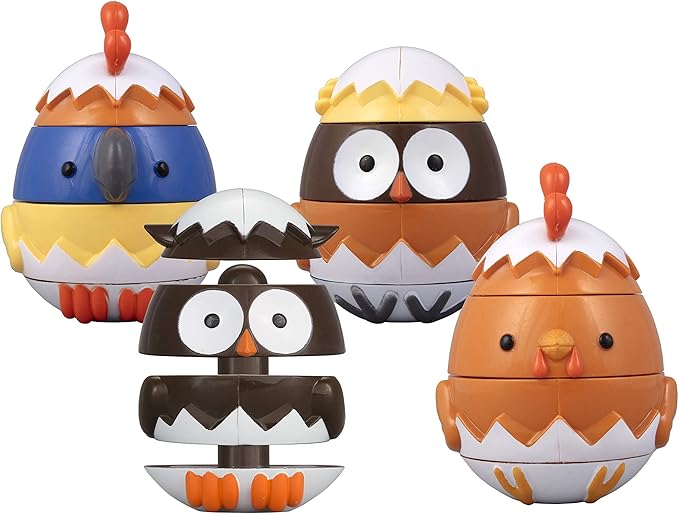 Egg Stacking & Sorting Animals, Mix & Match Adorable Hatching Friends- 4 Different Animals- Creative, Educational & Imaginative Hands On Building Toys- for Baby Toddler Kids Gift- Chick Owl Duck Bird