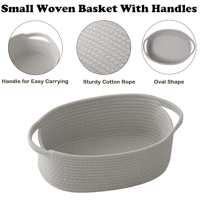 3 Pack Gift Basket with Gift Bag and Ribbons,Small Rope Woven Shelf Storage,Baskets for Gifts Empty,Birthday,Shower,Decorative Organizer Box for Cat Dog Pet with Handles(Grey)