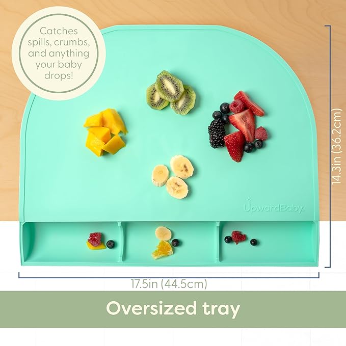 UpwardBaby 100% Silicone Baby Placemat (Gray) - Food-Catching Table Mat - Non-Slip Backing, BPA-Free, Dishwasher Safe- Toddler Eating Mat & Baby Silicone Suction Placemat