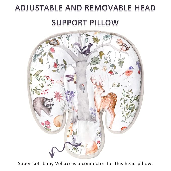 2 in 1 Infant Car Seat Insert, Car Seat Head Support Baby Girls Boys, Soft Newborn Carseat Insert Cushion, Perfect for Carseats, Strollers, Swings (Gray Animals)