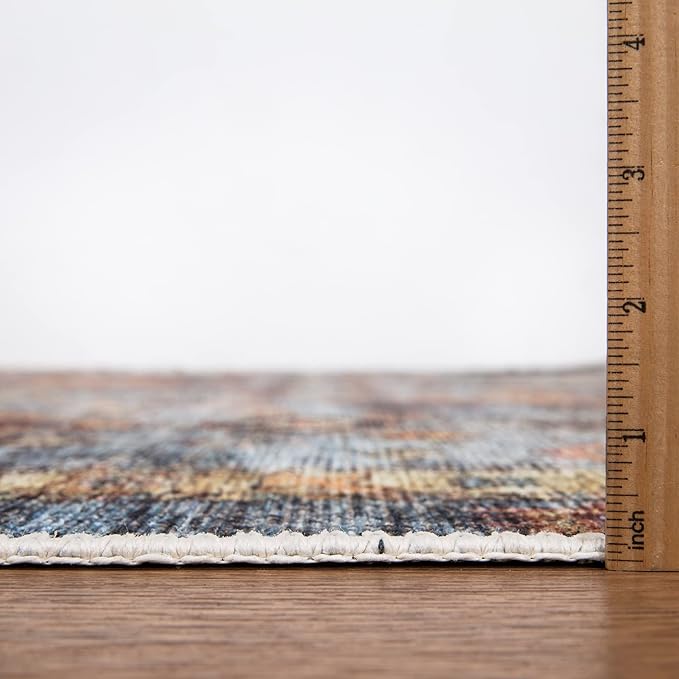 Bloom Rugs Washable Non-Slip 12 ft Runner - Blue/Orange Traditional Bordered Runner for Entryway, Hallway, Bathroom, and Kitchen - Exact Size: 2.5' x 12'