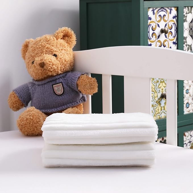 NTBAY Plush Flannel Baby Blanket, Soft and Warm Toddler Blanket with Striped Texture for Stroller, Crib, Travel, 30x40 Inches, White