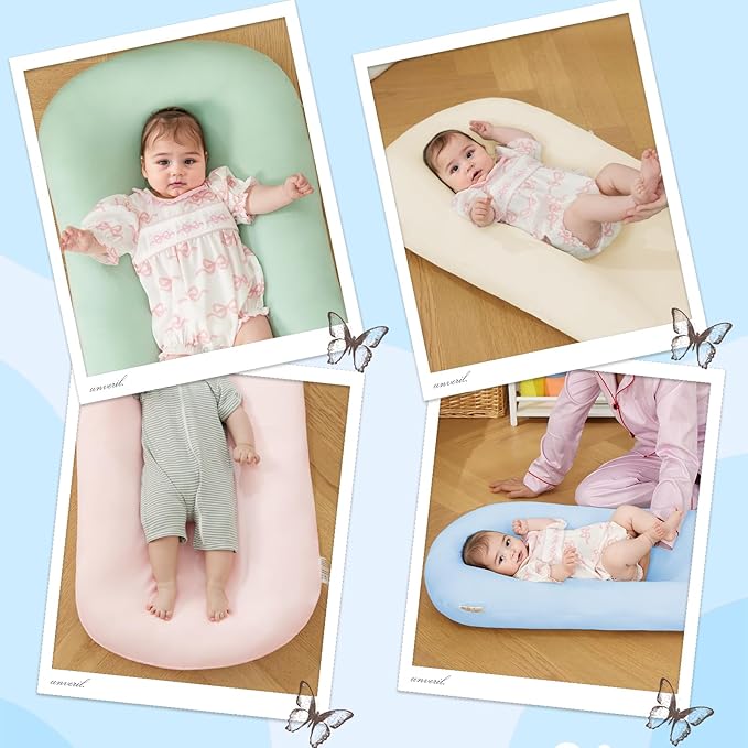 Lucakuins Baby Lounger, Bionic Design Baby Lounger for Newborn 0-24 Months, Soft Organic Cotton Breathable Lounger for Infants (Lovely Green)