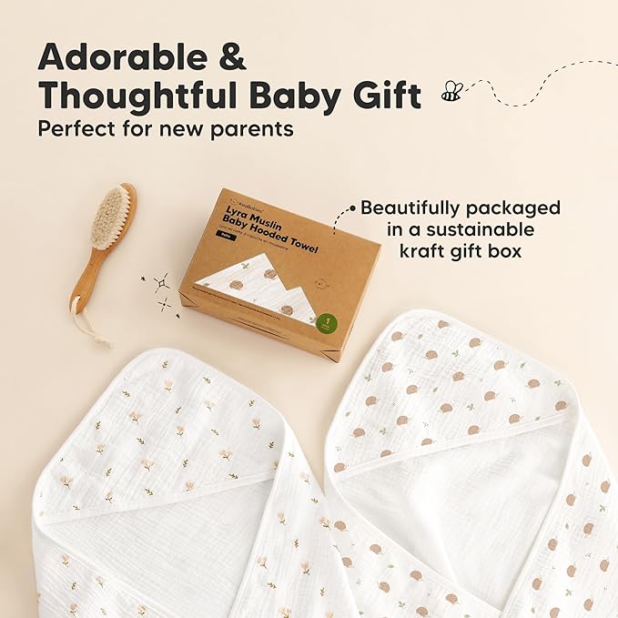 KeaBabies Muslin Baby Bath Towels with Hood for Girls, Boys, Large Organic Cotton Hooded Baby Towels for Newborns, Toddlers, Infant, Kids, Soft Absorbent Newborn Bath Essentials Gift Set (Bruce)