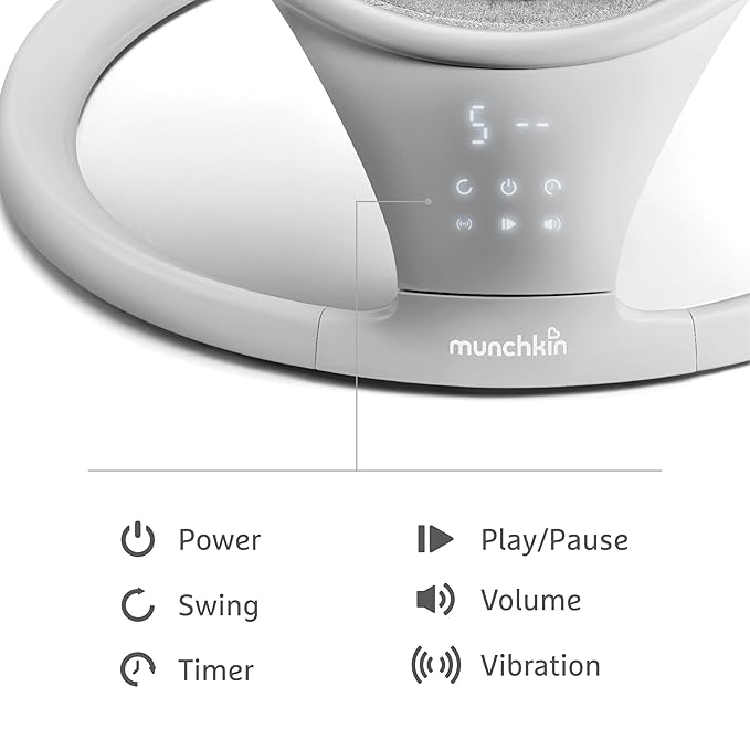Munchkin® Vibration Baby Swing, Light Grey - Bluetooth-Enabled Smart Seat with Music, Motion, and Sounds