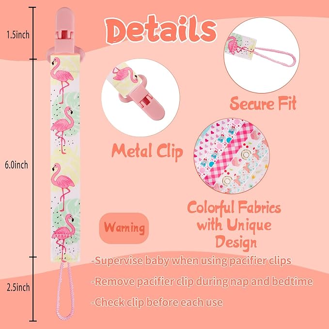 12 Pack Pacifier Clips with Strap 25.5cm - Premium Polyester Baby Pacifier Holder Set, Multi-Design Clips for Girls Boys(Multi Color B)