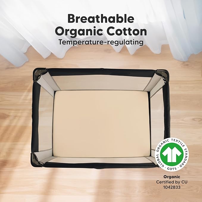 2-Pack Mini Crib Sheets Fitted - 38x26 Pack N Play Sheets for Pack and Play Mattress, Organic Cotton, Soft & Breathable Playard Bedding, Neutral Mini Toddler Bed Cover for Boys, Girls (Khaki)