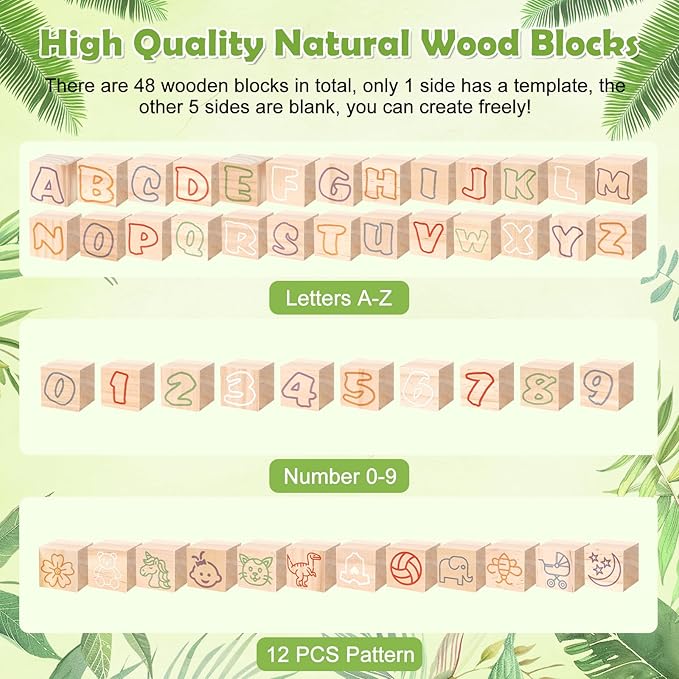 115 Pcs Baby Shower Games Sign Kit, Baby Shower Blocks to Decorate with 48 Wooden Blocks 50 Acrylic Baby Pacifiers 75 Stencils 24 Acrylic Paint Marker, Suitable for Gender Reveal Game