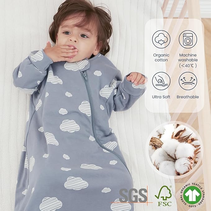 Unisex Sleeping Bag for Babies and Toddlers 1.0 Tog Sleep Sack 0-6Months, Newborn Sleep Sack, Wearable Blanket Baby, One Piece Long Sleeves, Gifts for Baby