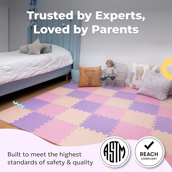 MioTetto Foam Floor Tiles for Kids - Non-Toxic Comfortable Baby Play Mat and Interlocking Foam Tiles, Fits with 74x74 Playpen Mat for Crawling & Development, Soft Play Mat for Babies 6-12 Months