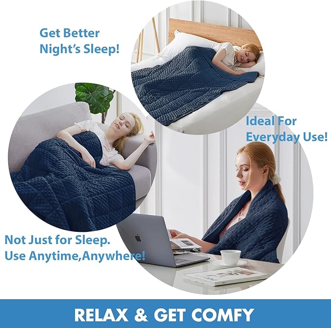 Weighted Blanket Twin 12lbs for Adult(48"×72",Navy Blue) Breathable Soft Minky Weighted Throw Blanket for All Season,Heavy Blanket with Premium Glass Beads