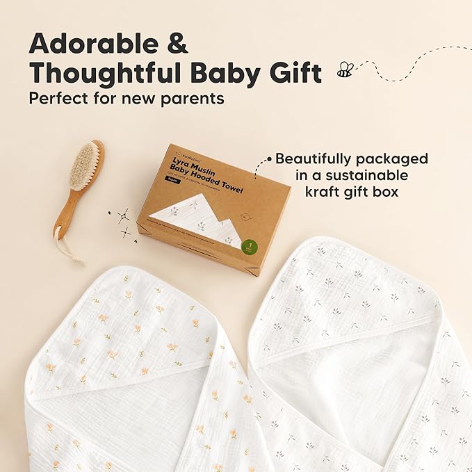 KeaBabies Muslin Baby Bath Towels with Hood for Girls, Boys, Large Organic Cotton Hooded Baby Towels for Newborns, Toddlers, Infant, Kids, Soft Absorbent Newborn Bath Essentials Gift Set (Petunia)