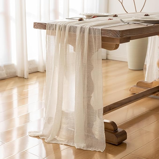 6pcs Ivory Gauze Rustic Cheesecloth Table Runner 120 Inch 10 FT for Wedding Baby Shower Bridal Shower Birthday Engagement Garden Outdoor Party Long Sheer Boho Decorations
