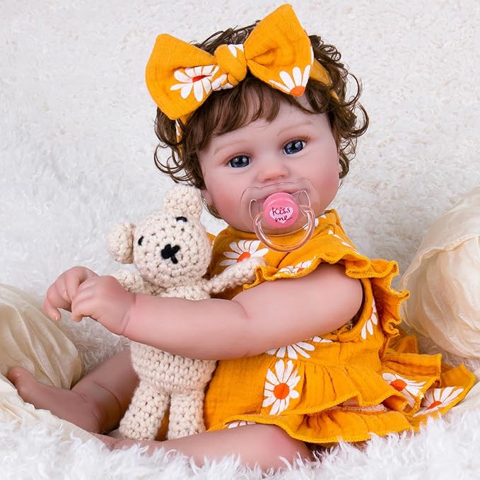 Aori Lifelike Reborn Baby Dolls - 20'' Realistic Laughing Newborn Baby Girl with Weighted Cloth Body and Hand-Rooted Hair, Reborn Doll Gift for Girls Kids Adults 3+
