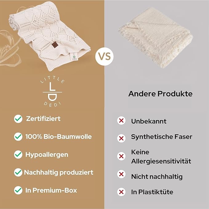 Emily 100% Organic Cotton Baby Knitted Blanket with Gift Box - Soft Toddler, Crib, Stroller Blanket - Neutral Swaddle and Receiving Blanket for Newborns, 30"x40", Earth Ivory