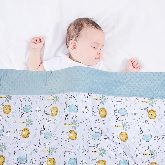Baby Blanket for Boys Girls Soft Minky with Double Layer Dotted Backing, Cartoon Printed 30 x 40 Inch Receiving Blanket (Elephant)