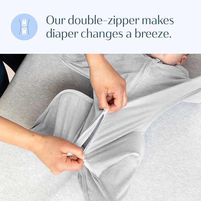 SleepingBaby Zipadee-Zip Transition Swaddle - Cozy Baby Swaddling Blanket with Zipper Convenience - Roomy Wearable Blanket for Easy Diaper Changes - 3-6 Month - Recharge Silver Heather