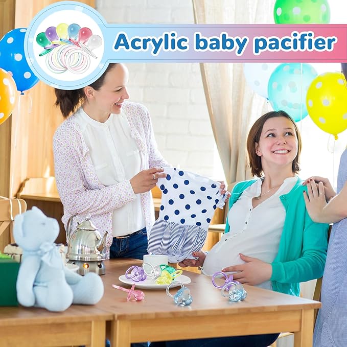Jetec 48 Pieces 2.5 Inch Acrylic Baby Pacifiers Gender Reveal Party Decorations for DIY Baby Shower Birthday Party Favors(Pink, Blue, Clear, Yellow, Green, Purple)