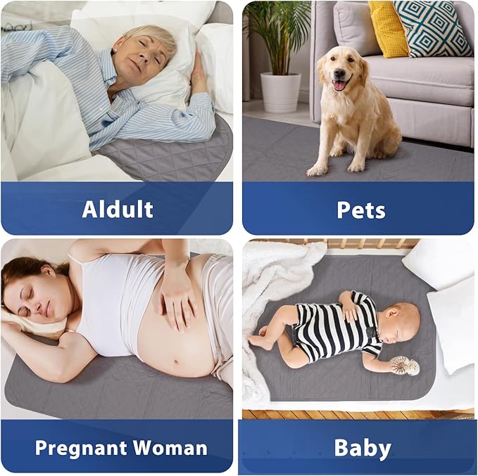 Incontinence Pads for Bed 36x52 Inch(4Pack),Hide Stain Washable Bed Pads for Adult,Non Slip Heavy Absorbency Bed Wetting Pads for Elderly,Bed Protector Pad,Reusable Waterproof Bed Pad Washable