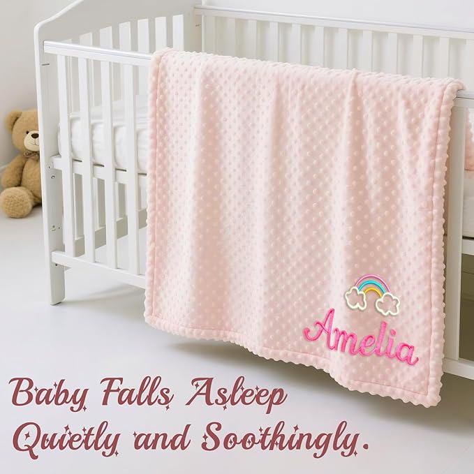 Personalized Baby Blanket with Embroidered Name, Custom Blanket for Girls Boys, Personalized Christmas Birthday for Girls Boys Newborn Essentials (Pink-Grey)
