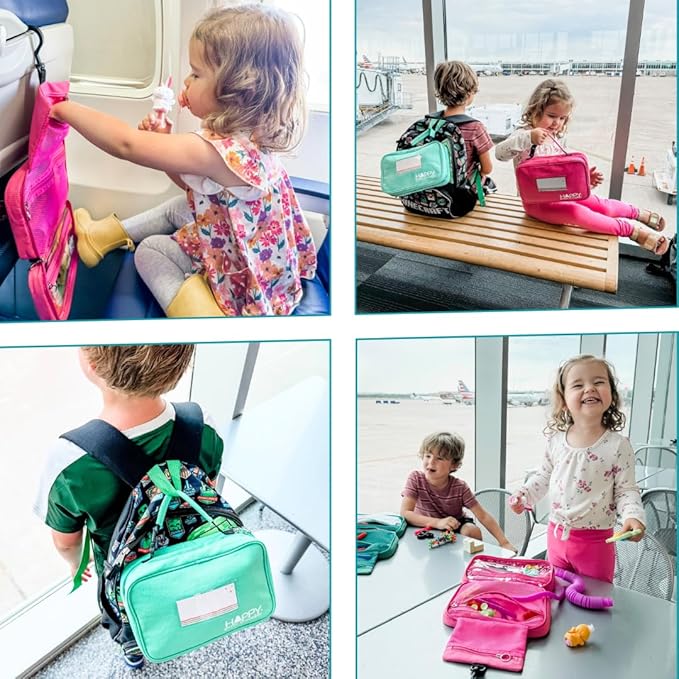 Travel Essentials for Kids – All-in-One Activity Kit for Travel, Road Trip Activities for Kids - Hanging Bag, Includes Toys and Activities for Airplanes, Hotels - Boys & Girls 3+ year, Toddler Seafoam