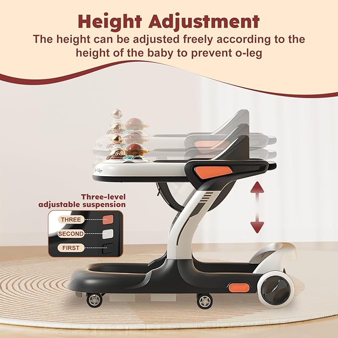 5 in 1 Baby Walker with Wheels,Adjustable Speed Activity Baby Walker,Anti-Fall Bouncer Combo Baby Walkers,Detachable Trampoline Mat for Boys Girls Babies 6-18 Months