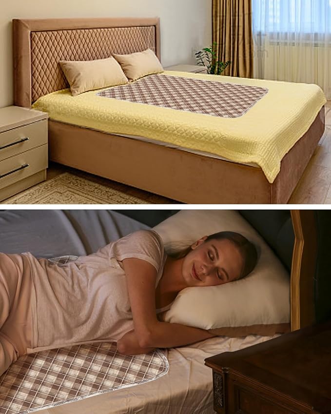 Non-Slip Bed Pads for Incontinence Washable (36" x 52"|2 Pack), Waterproof Bed Pads, Brown Grid, Bed Wetting Pads for Bed, Sofa, Floor, Resuable Underpads for Adults, Seniors, Pet