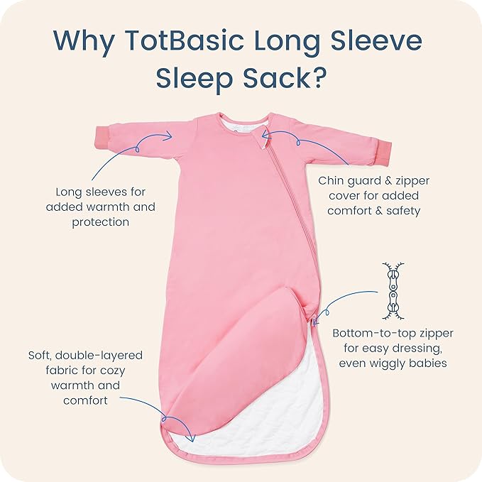 Baby Sleep Sack Long Sleeve Wearable Blanket 1.0 TOG, Premium Soft Infants Sleeping Bags with 2-way Zippers