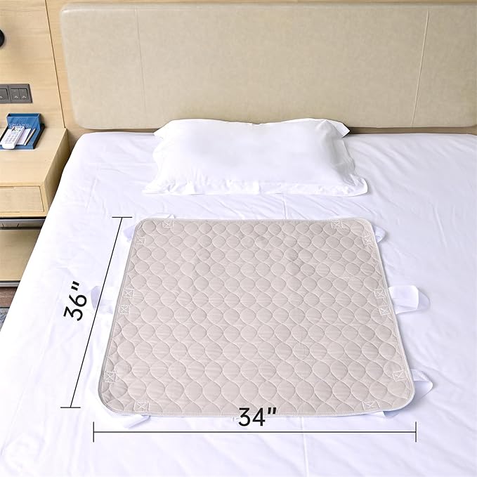 Positioning Bed Pad with Handles, Waterproof Breathable Reusable Bed Pads for Incontinence at Home & Hospital, 2 Pack Washable Transfer Sheet Pads for Adults and Elderly(34x36 Inch)