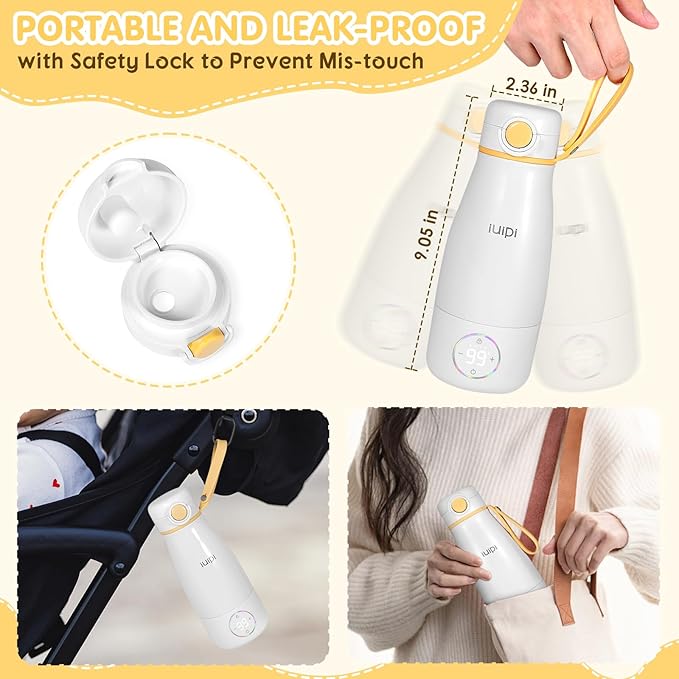 Portable Milk Warmer for Travel, 12oz Large Capacity Milk Warmer for Formula & Breastmilk, Fast Heating Milk Warmer on The Go wth Child Lock,Precise Temp Control