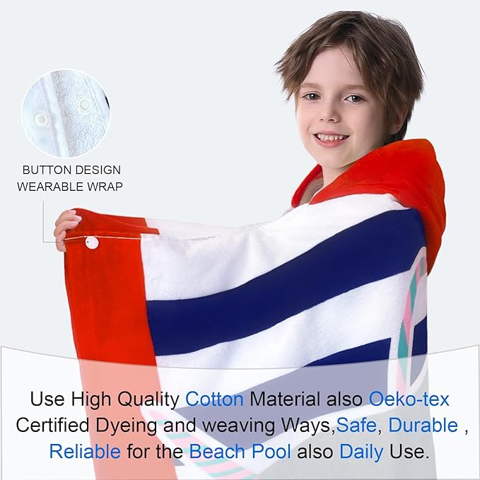 VOOVA & MOVAS Hooded Beach Towels for Kids,(3-10 Years, 30''X50),Absorbent 100% Cotton Towel Wrap for Boys, Perfect for Toddler Beach, Pool, Bath, Swimming, Hula-Hooping Narwhal