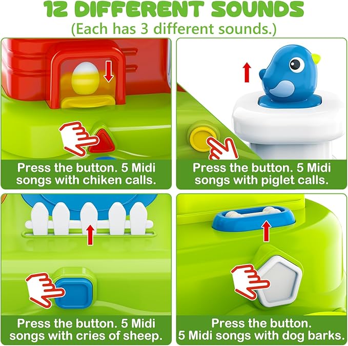 Interactive Pop Farm Animal Up Toys with Music Sounds Montessori Cause and Effect for 1-3 Baby Boy Girl Early Educational Musical Baby Infant STEM Gift 9-12-18 Months Babies Birthday
