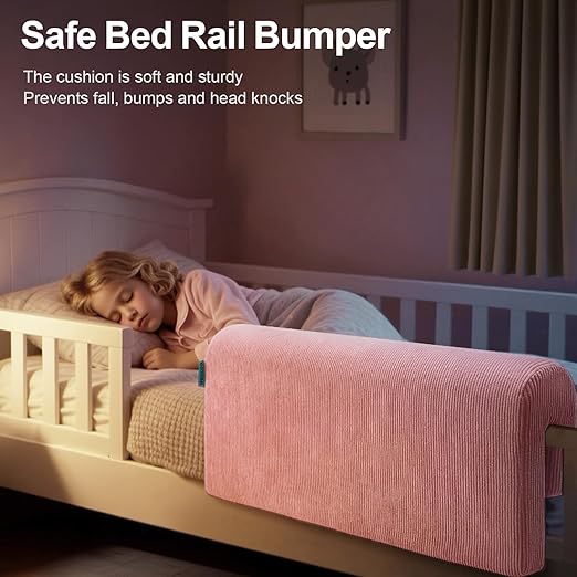 Bed Rail Bumpers Protector, Hospital Bed Rails Padding, Loft Beds and Bunk Beds Bumpers Protector, Premium Soft Memory Foam - Anti-Bump | Fall Prevention, Size 27.6 x 5.5 x 11.8 Inches, Pink