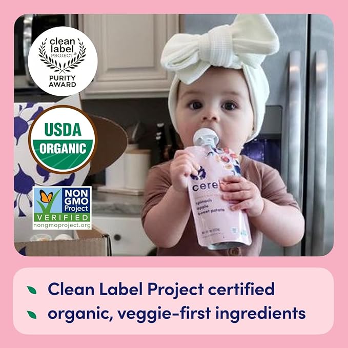 Cerebelly Baby Food Pouches – Organic Veggie Purees for Toddlers | No Added Sugar, Fiber, Non-GMO | Blended Toddler Pouches | 4 Ounce BPA-Free Pouch | Spinach Apple Sweet Potato | 12 Count