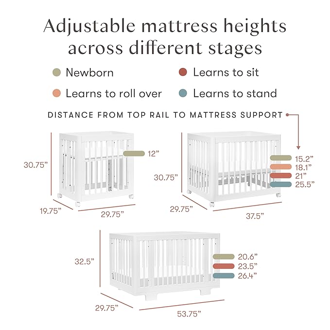 Babyletto Yuzu 8-in-1 Convertible All-Stages® Crib - Conversion Kits for Bassinet, Midi Baby Crib to Toddler Bed, Daybed, Full-Size Crib & Baby Bed - Portable & Adjustable - GREENGUARD Gold Certified