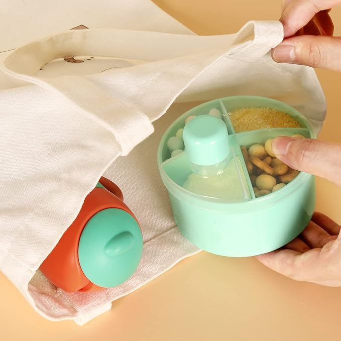 Accmor Formula Dispenser On The Go, Non-Spill Rotating Four-Compartment Formula Container to Go, Milk Powder Snack Storage Container for Infant Toddler Travel Outdoor, Green