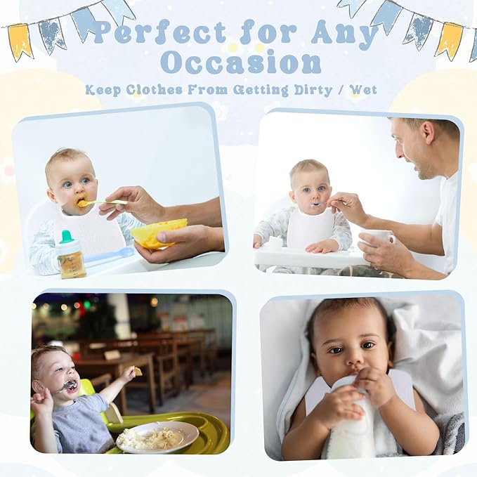 Toulite White Bibs for Baby Washable Reusable Waterproof Cotton Feeder Bibs with Double Sided Design(100 Pcs)