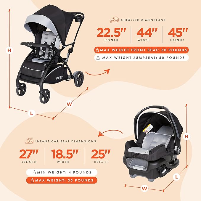 Baby Trend Sit N’ Stand 5-in-1 Shopper Travel System, Moondust