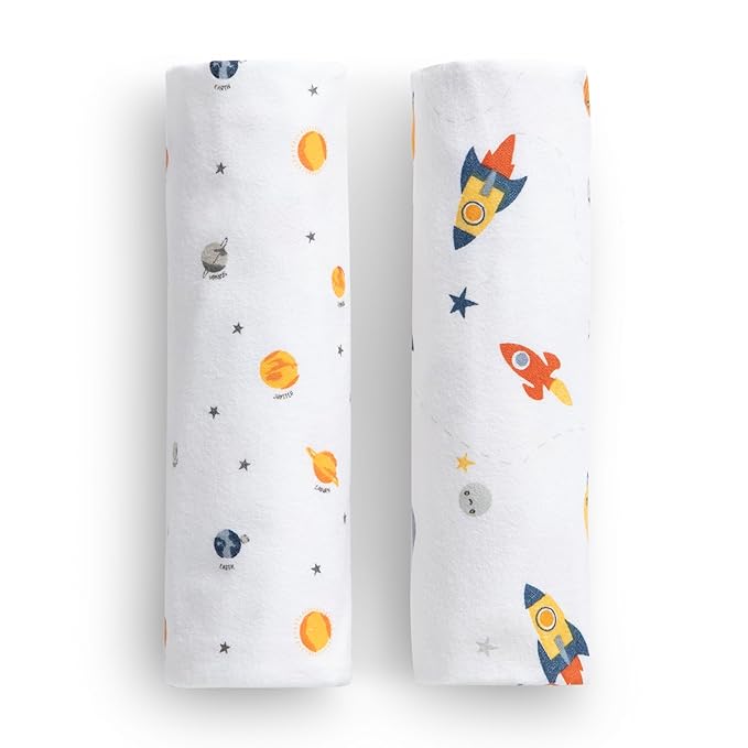 Delta Children 100% Cotton Flannel Baby Receiving Blankets for Girls and Boys – 30x30 Inches (Pack of 2), Space Exploration
