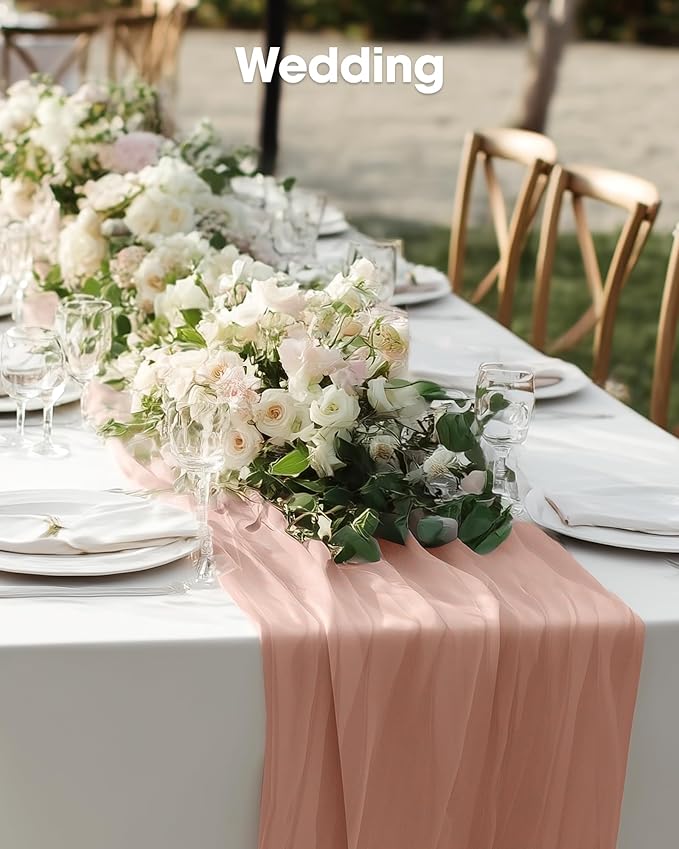 Pureegg 3-Pack Cheese Cloths Table Runner, 120'' Boho Table Cloth Decorations for Party, Baby Shower, Wedding and Farmhouse, Fabric Room Decor, Dusty Pink