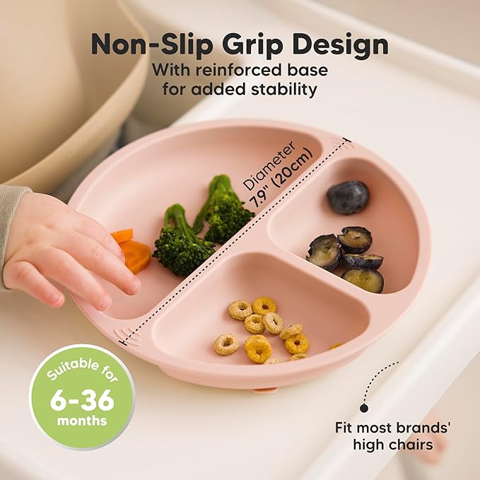 KeaBabies Suction Plates with Lids for Baby - 3-Pack 100% Silicone Toddler Plates with Suction, Divided, BPA-Free Baby Led Weaning Essentials for Kids, Dishwasher, Microwave Safe, Durable (Macaron)