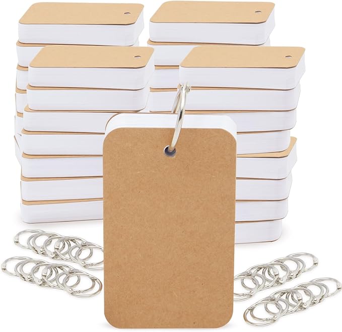32 Pack Blank Flash Cards with Rings for Studying with 50 Sheets Each, 250gsm Index Notecards (2.2 x 3.5 In)
