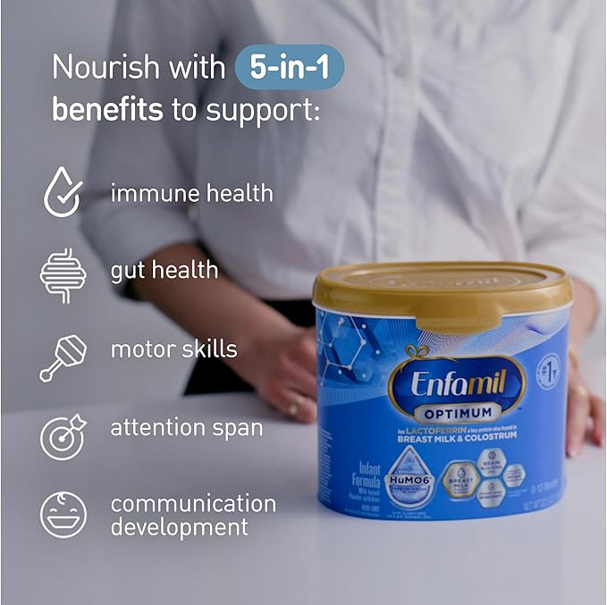 Enfamil Optimum (Enspire), Our Closest Formula to Breast Milk, Immune-Supporting Lactoferrin and Brain-Supporting DHA Baby Formula, Powder 20.5 Oz Tub, Pack of 4