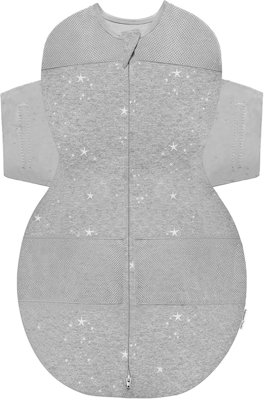 Happiest Baby SNOO Sleep Sack - 100% Organic Cotton Baby Swaddle Blanket - Doctor Designed Promotes Healthy Hip Development (Graphite Stars, X-Large)